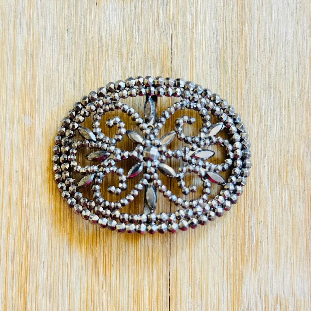 VTG Victorian Antique Pair Steel Cut Sash Shoe Buckle Made In France Lattice